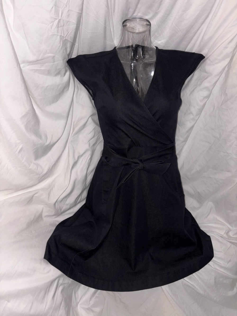 Ann Taylor Navy Wrap Dress Size 0 Belted Stretch Career Sheath Pockets NWOT